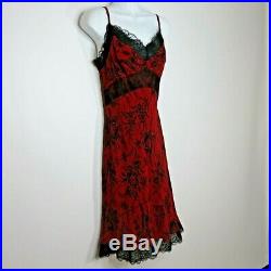 Vintage 90s Betsey Johnson New York Lace Satin Stretch Slip Dress Grunge Red