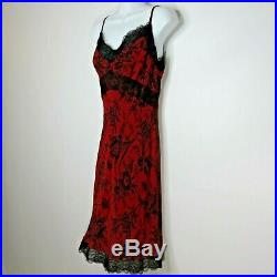 Vintage 90s Betsey Johnson New York Lace Satin Stretch Slip Dress Grunge Red