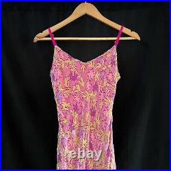 Vintage 90s Betsey Johnson New York Pastel Pink Velvet Floral Midi Slip Dress S