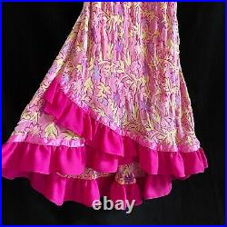 Vintage 90s Betsey Johnson New York Pastel Pink Velvet Floral Midi Slip Dress S