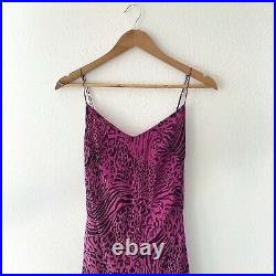 Vintage 90s Betsey Johnson New York Pink & Black Animal Print Silk Slip Dress M