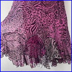 Vintage 90s Betsey Johnson New York Pink & Black Animal Print Silk Slip Dress M