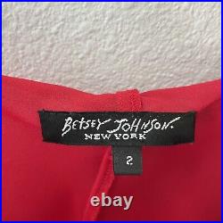 Vintage 90s Betsey Johnson New York Red Floral Silk Chiffon Midi Slip Dress 2 XS