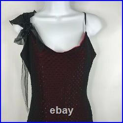 Vintage 90s Betsey Johnson Sheer Black Polka Dot Shimmer Slip Dress Size 10 P