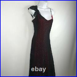 Vintage 90s Betsey Johnson Sheer Black Polka Dot Shimmer Slip Dress Size 10 P