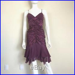 Vintage 90s Betsey Johnson Women's Slip Dress 4 Cocktail Ruching Ruffles Purple