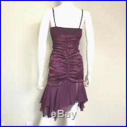 Vintage 90s Betsey Johnson Women's Slip Dress 4 Cocktail Ruching Ruffles Purple
