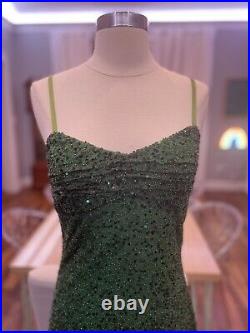 Vintage 90s Betsey Johnson green sequin slip dress womens size 10