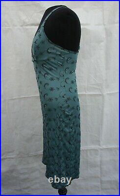 Vintage 90s Betsey Johnson nylon stretch Teal black Slip Dress 1990s Small S