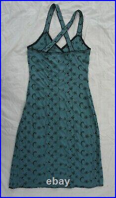 Vintage 90s Betsey Johnson nylon stretch Teal black Slip Dress 1990s Small S