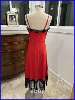 Vintage 90s Betsy Johnson New York red satin dress with black lace trim Sz 10