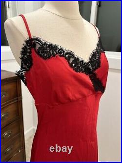 Vintage 90s Betsy Johnson New York red satin dress with black lace trim Sz 10