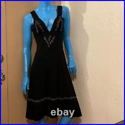 Vintage 90s Betsy Johnson Purple Embroidered Floral Black Dress