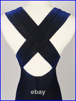 Vintage 90s Blue Black Metallic Lurex Grunge Maxi Prom Party Slip Dress XS S