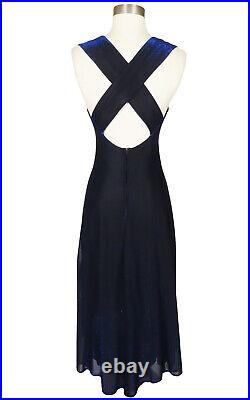 Vintage 90s Blue Black Metallic Lurex Grunge Maxi Prom Party Slip Dress XS S