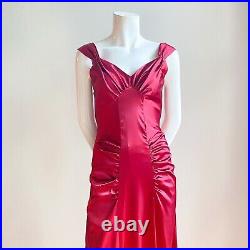 Vintage 90s Burgundy Red Satin 40s Style Lingerie Look Slip Dress S