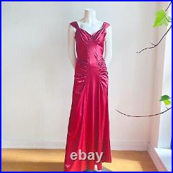 Vintage 90s Burgundy Red Satin 40s Style Lingerie Look Slip Dress S