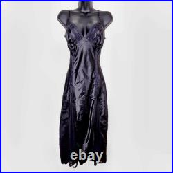 Vintage 90s Cato Black Gothic Satin Silky Mesh Panelling Maxi Slip Dress Size M