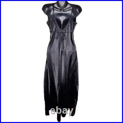 Vintage 90s Cato Black Gothic Satin Silky Mesh Panelling Maxi Slip Dress Size M