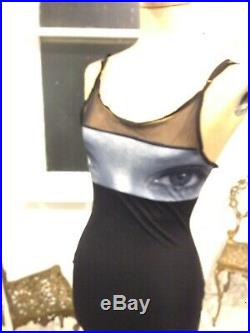 Vintage 90s Club Slip Dress W Eyes Sheer Black Mini Dress XS Size AU6/8 US 2/4