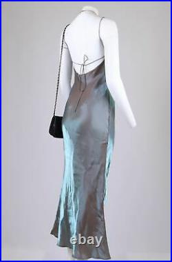 Vintage 90s Copper Metallic Two Tone Shot-Silk Cowl Slinky Slip Maxi Dress 12