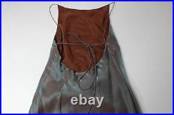 Vintage 90s Copper Metallic Two Tone Shot-Silk Cowl Slinky Slip Maxi Dress 12