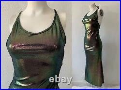 Vintage 90s Dress Shimmery Metallic Maxi Slip Slinky Y2K Sexy Sparkly Liquid