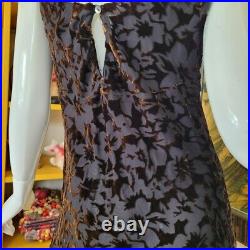 Vintage 90s Goth Fairycore Burnout Velvet Silk Bias Floral Slip Maxi Dress S/M