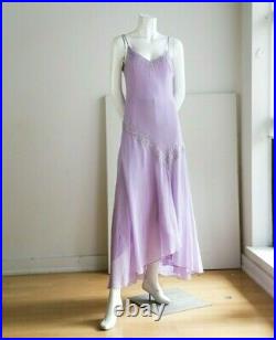 Vintage 90s Lavender Chiffon Slip Bia Cut beaded Sexy Midi Dress Small