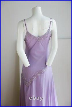Vintage 90s Lavender Chiffon Slip Bia Cut beaded Sexy Midi Dress Small