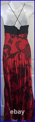 Vintage 90s Mary L. Couture Silk Red Black Slip Gown Dress Size 10