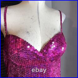 Vintage 90s Sequin Pink Long Sweetheart Slip Dress Gown 12