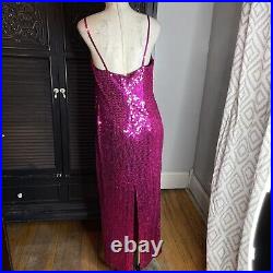 Vintage 90s Sequin Pink Long Sweetheart Slip Dress Gown 12