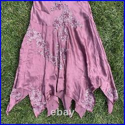 Vintage 90s Sue Wong Nocturne purple silk beaded handkerchief dress size 4 NWT