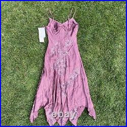 Vintage 90s Sue Wong Nocturne purple silk beaded handkerchief dress size 4 NWT