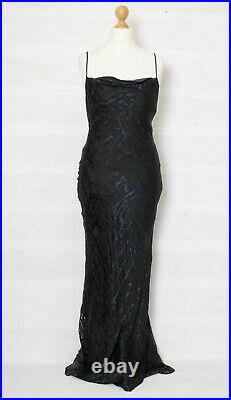 Vintage 90s UK 14 English Eccentrics Devore Silk Velvet Bias Cut Long Slip Dress