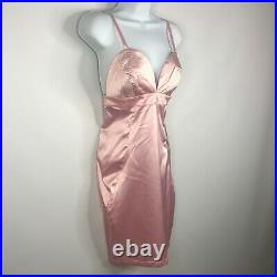 Vintage 90s Versus Gianni Versace Pink Satin Cutout Cocktail Slip Dress Sz 2/4