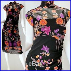 Vintage 90s Vivienne Tam Dress Floral Cheongsam Slip Mesh Summer Party XS Small