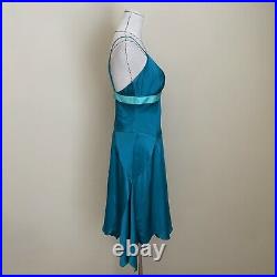 Vintage 90s Y2K BEBE Blue Slip Dress Handkerchief Hem Carrie Bradshaw JLo Small