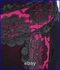 Vintage 90s Y2K BETSEY JOHNSON Sheer Black Lace Hot Pink Body Con Slip Dress