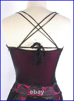 Vintage 90s Y2K BETSEY JOHNSON Sheer Black Lace Hot Pink Body Con Slip Dress