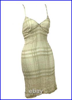 Vintage 90s Y2K BURBERRY Slip Dress Silk Chemise Mesh Sheer Overlay Stretch S