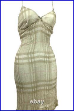 Vintage 90s Y2K BURBERRY Slip Dress Silk Chemise Mesh Sheer Overlay Stretch S