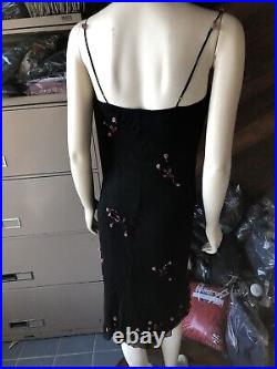 Vintage 90s/Y2K Betsey Johnson Black Bias Slip Dress with 3D Pink Roses sz S