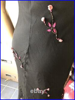 Vintage 90s/Y2K Betsey Johnson Black Bias Slip Dress with 3D Pink Roses sz S