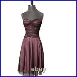 Vintage 90s Y2K Betsey Johnson Silk Chiffon Pink Brown Slip Dress size 4