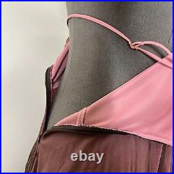 Vintage 90s Y2K Betsey Johnson Silk Chiffon Pink Brown Slip Dress size 4