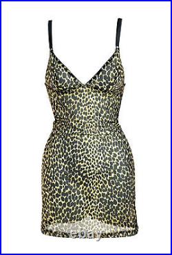 Vintage 90s Y2K Dolce Gabbana Mini Dress Slip Mesh Stretch Nylon Leopard 42 S