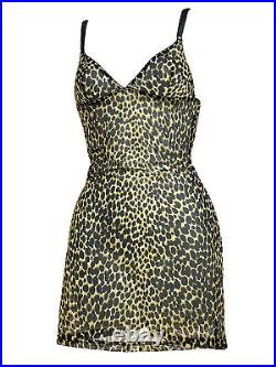Vintage 90s Y2K Dolce Gabbana Mini Dress Slip Mesh Stretch Nylon Leopard 42 S