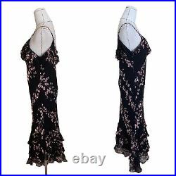 Vintage 90s Y2K Eci Silk Chiffon Slip Dress Roses Ruffles Carrie Bradshaw
